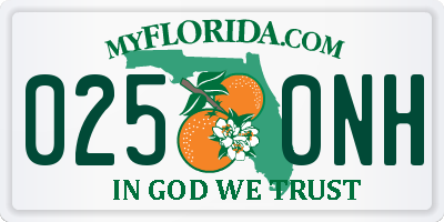 FL license plate 0250NH