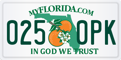 FL license plate 0250PK