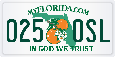 FL license plate 0250SL