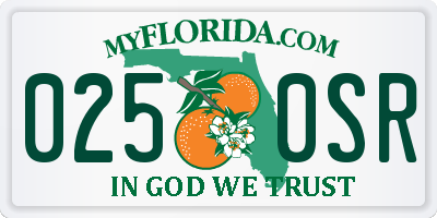 FL license plate 0250SR