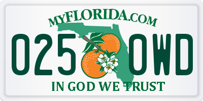 FL license plate 0250WD