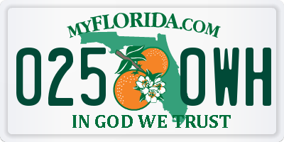 FL license plate 0250WH