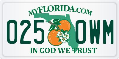 FL license plate 0250WM