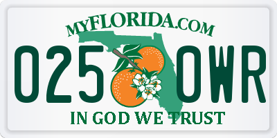 FL license plate 0250WR