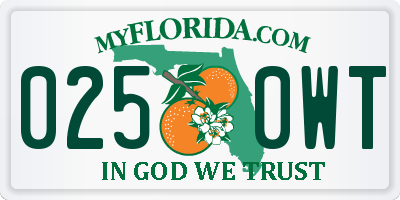 FL license plate 0250WT