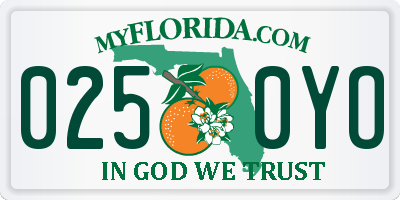 FL license plate 0250YO