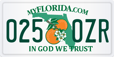 FL license plate 0250ZR