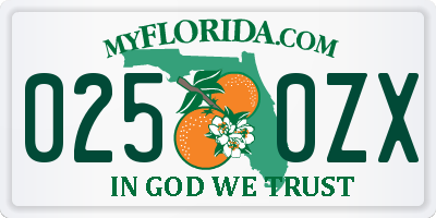 FL license plate 0250ZX