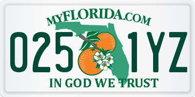 FL license plate 0251YZ