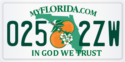FL license plate 0252ZW