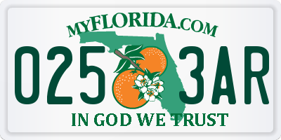 FL license plate 0253AR