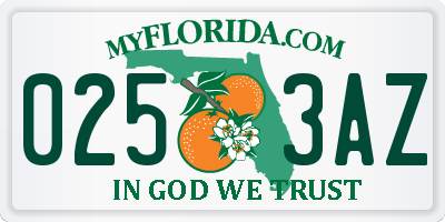 FL license plate 0253AZ
