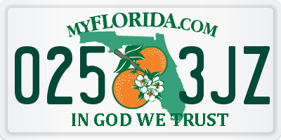 FL license plate 0253JZ