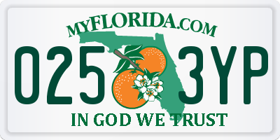 FL license plate 0253YP