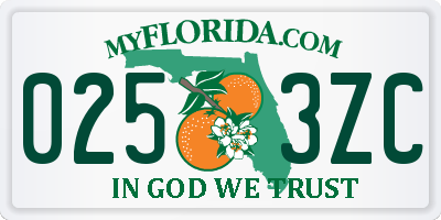 FL license plate 0253ZC
