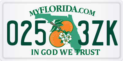 FL license plate 0253ZK