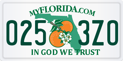 FL license plate 0253ZO
