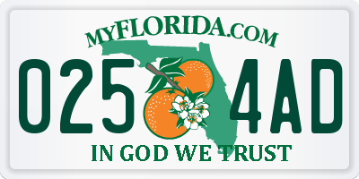 FL license plate 0254AD