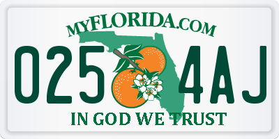 FL license plate 0254AJ