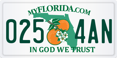 FL license plate 0254AN