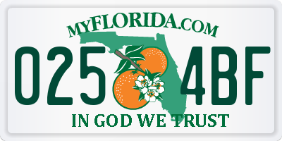 FL license plate 0254BF