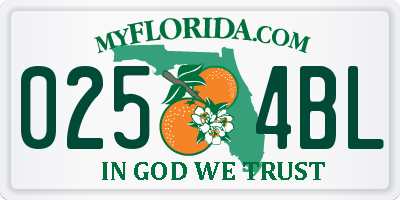 FL license plate 0254BL