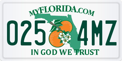 FL license plate 0254MZ