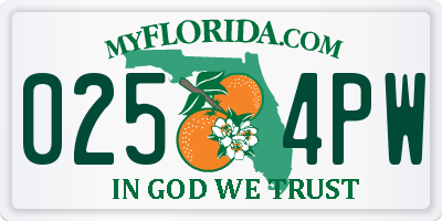 FL license plate 0254PW