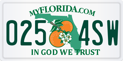 FL license plate 0254SW