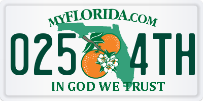 FL license plate 0254TH