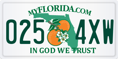 FL license plate 0254XW