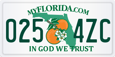 FL license plate 0254ZC