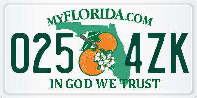 FL license plate 0254ZK