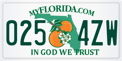 FL license plate 0254ZW