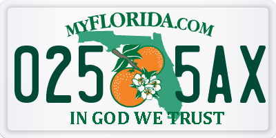 FL license plate 0255AX