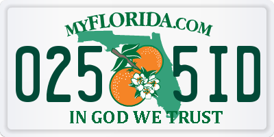 FL license plate 0255ID