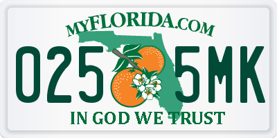 FL license plate 0255MK