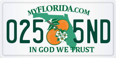 FL license plate 0255ND