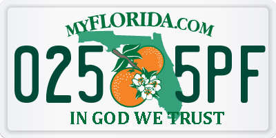 FL license plate 0255PF