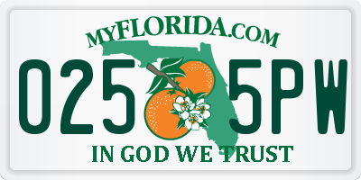 FL license plate 0255PW