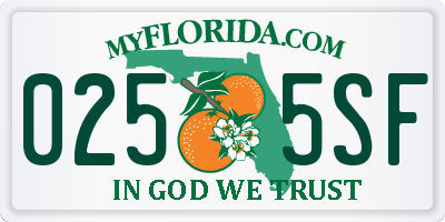 FL license plate 0255SF