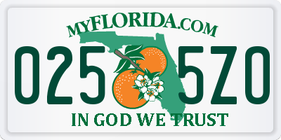FL license plate 0255ZO