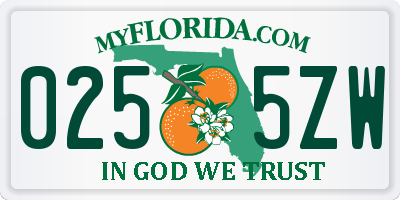FL license plate 0255ZW