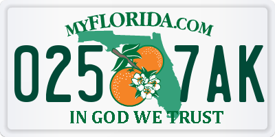 FL license plate 0257AK