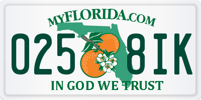 FL license plate 0258IK