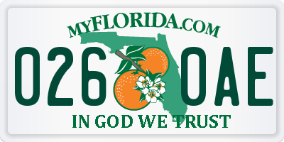 FL license plate 0260AE
