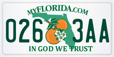 FL license plate 0263AA