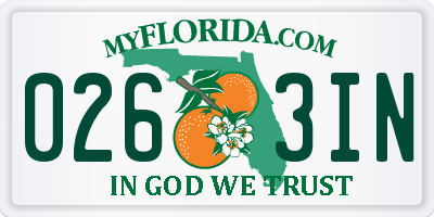 FL license plate 0263IN