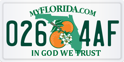 FL license plate 0264AF