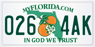 FL license plate 0264AK